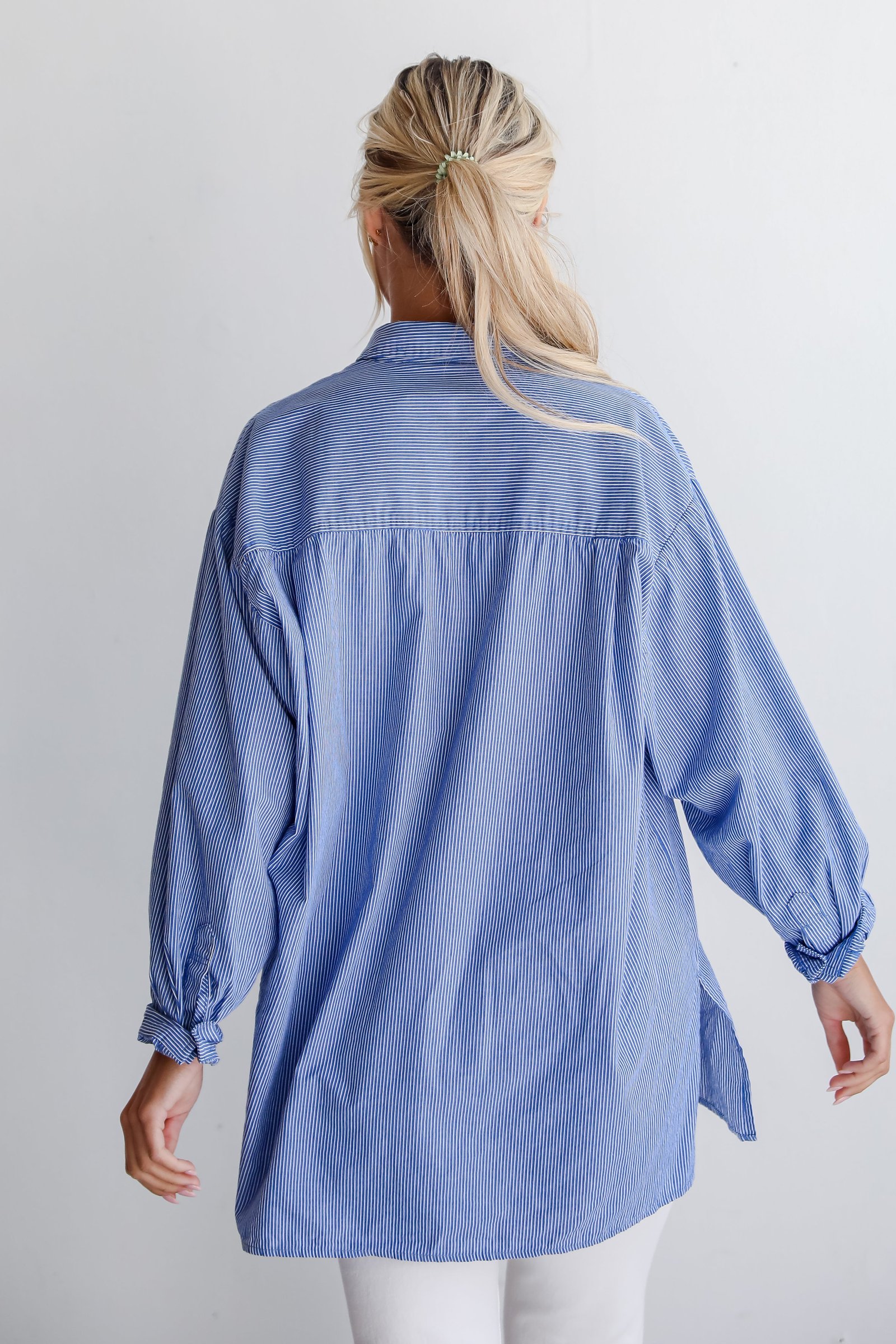 Vacation Sun Blue Striped Button-Up Blouse DK17