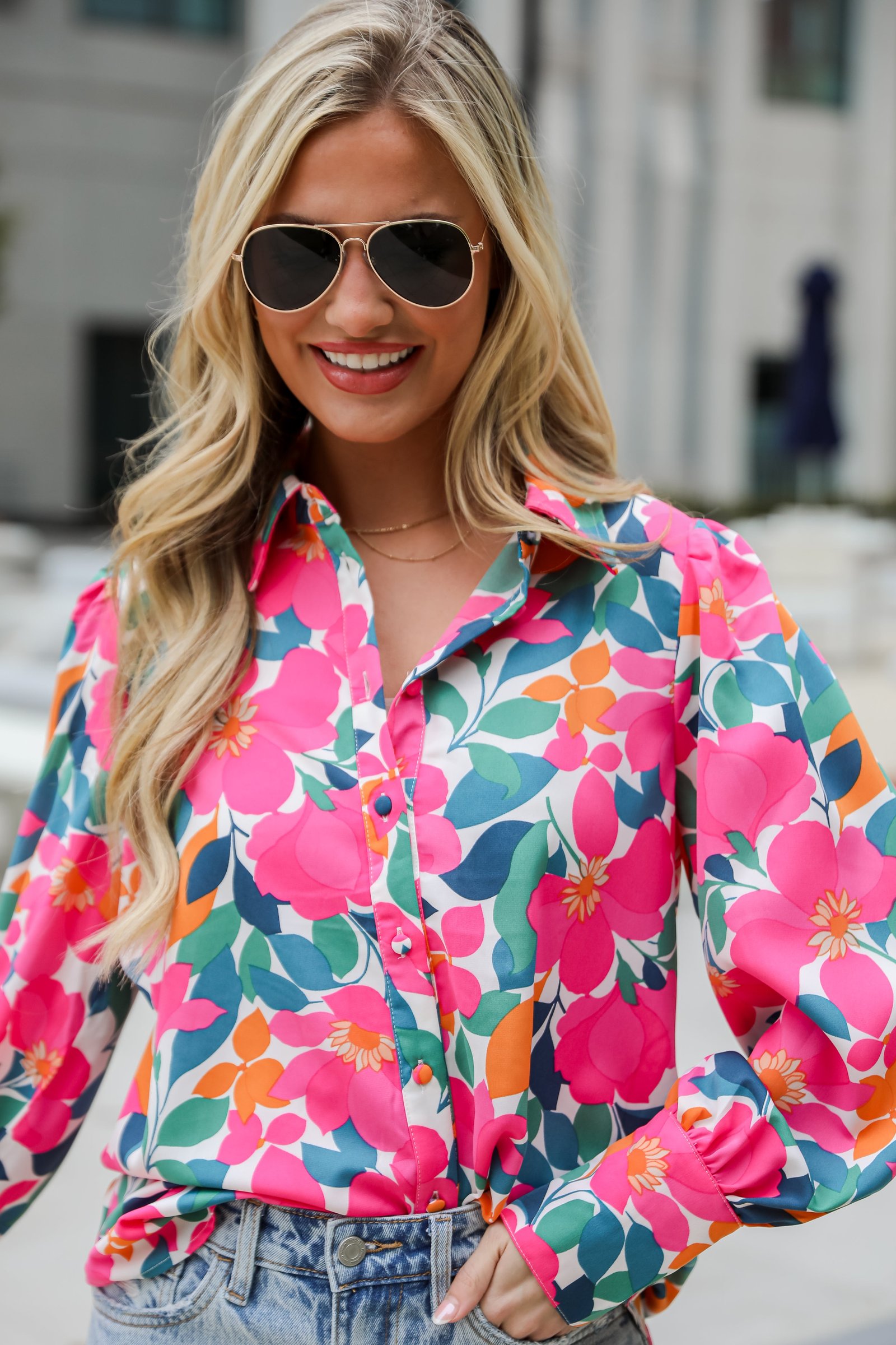 Purely Perfection Pink Floral Button-Up Blouse DK3