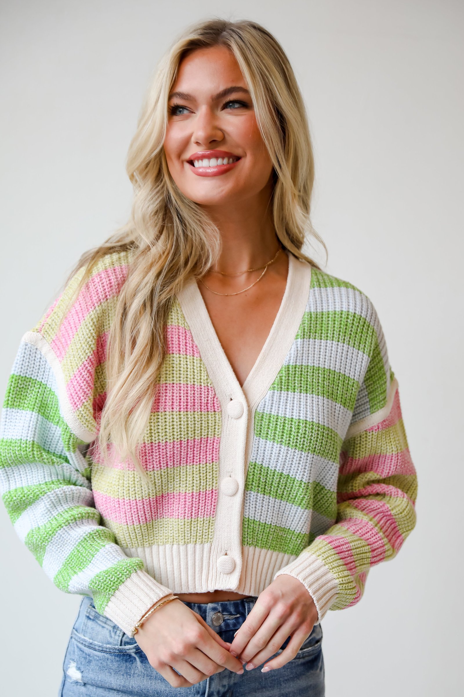 Remarkably Cute Striped Color Block Knit Cardigan DK6